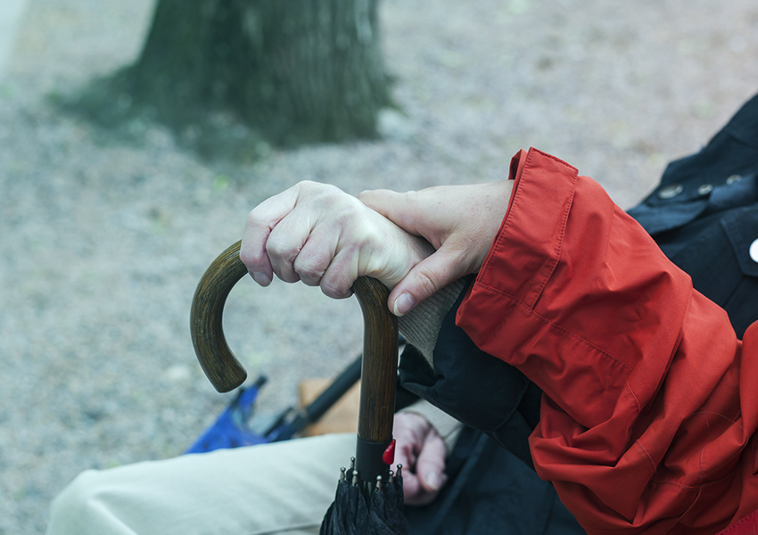 two hands holding a cane