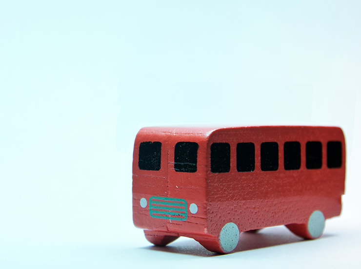 wooden red toy bus