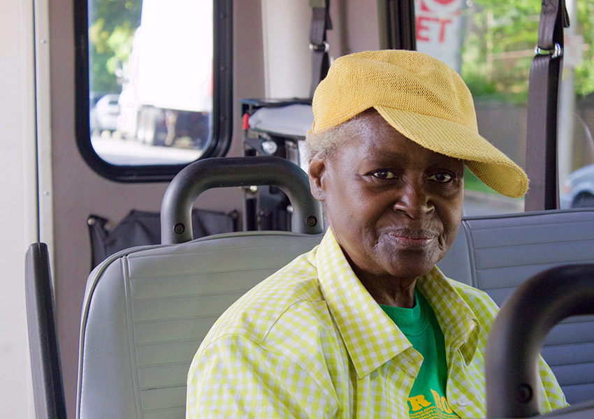 woman on paratransit vehicle