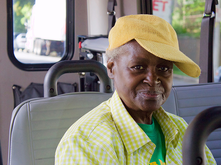 female senior rider on paratransit vehicle