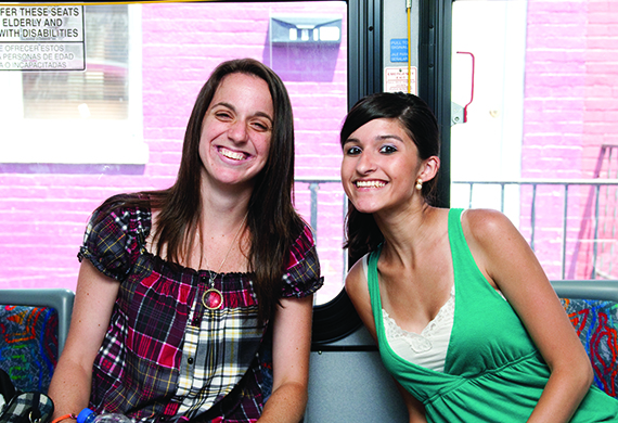 smiling women on bus